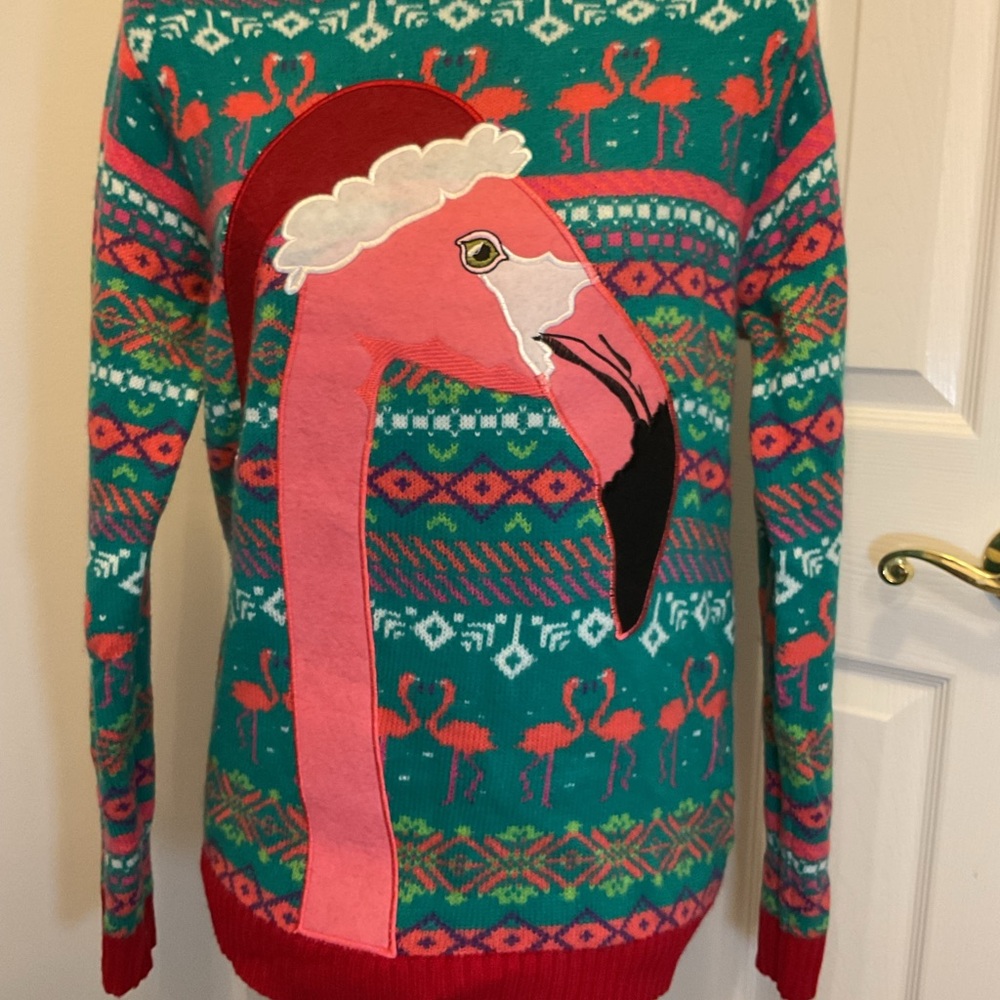 Pink Flamingo Christmas Sweater size small Blizzard Bay